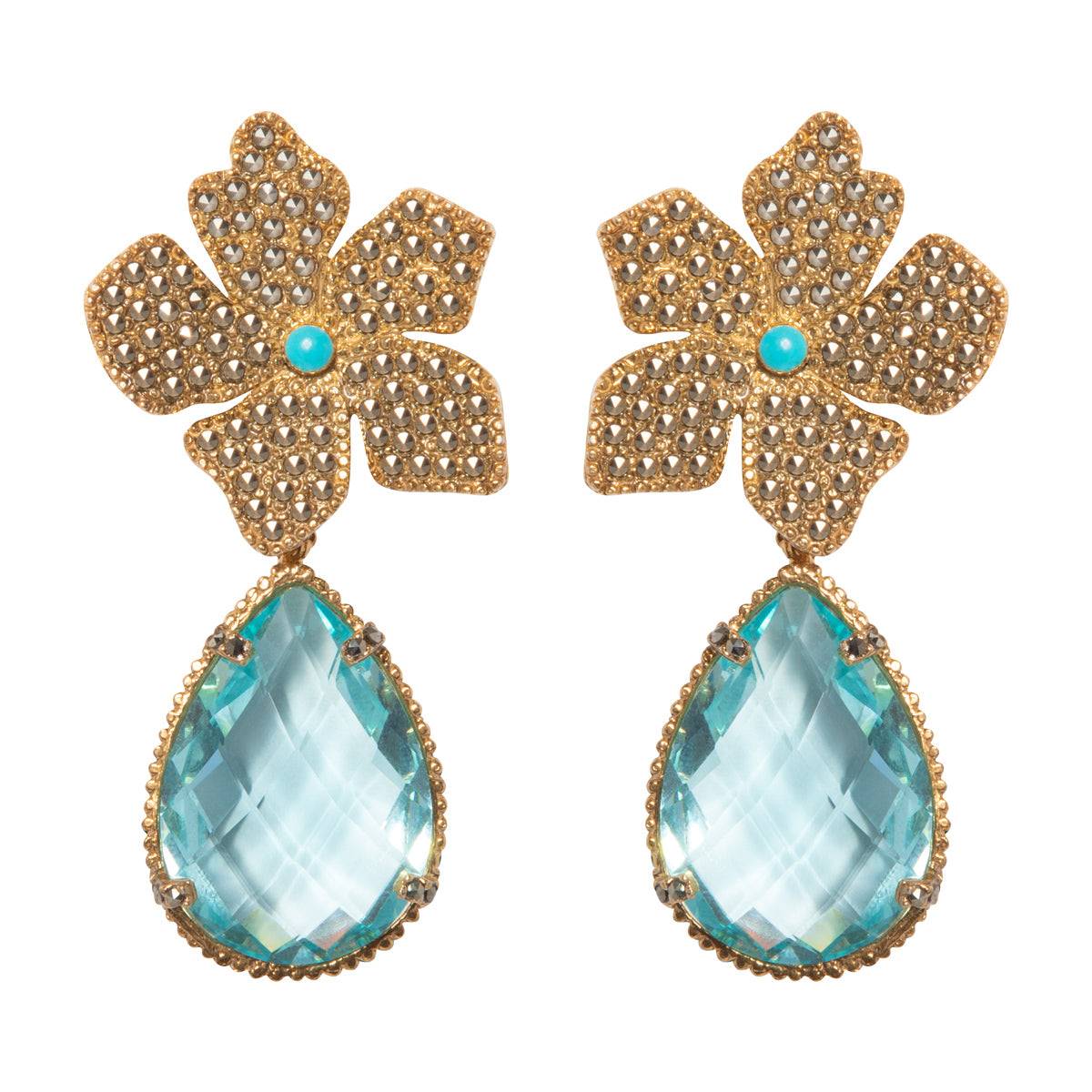Arete Flor Catha con Drop Lumiere I Gold Arete + Drop de Joyería Regina Castillo