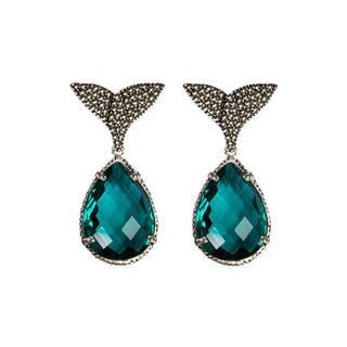 Arete Ballena + Drop Complex I verde Teal Arete + Drop de Joyería Regina Castillo