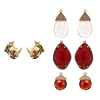 COMBO ARETE RINO CON DROP OVAL ROJO, HATTY Y FUT GOLD Arete + Drop de Joyería Regina Castillo