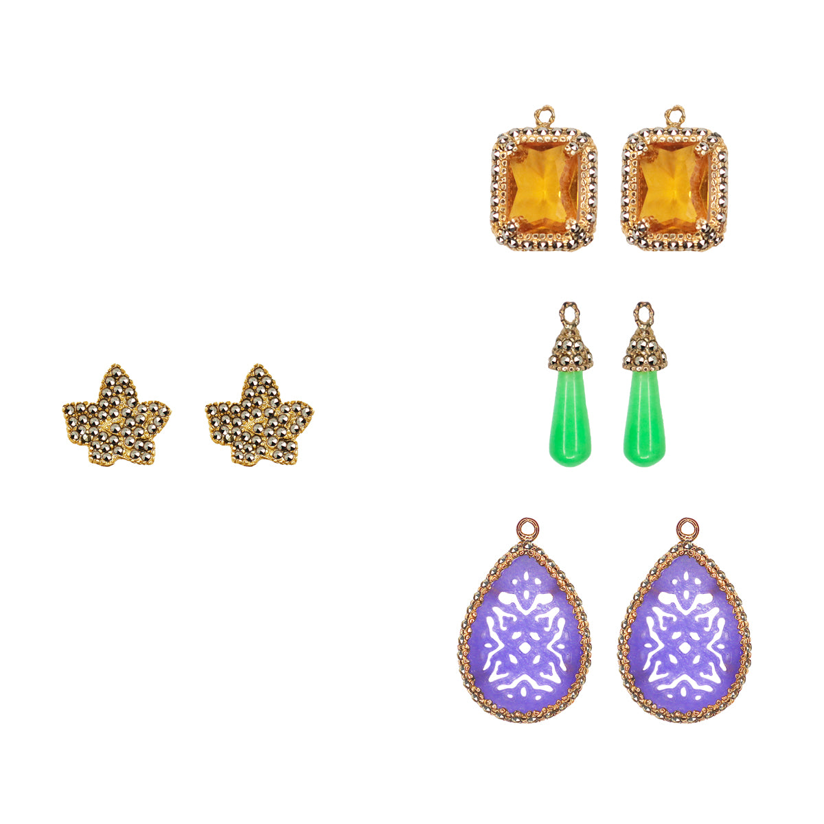 COMBO Hoja Drop clásico chico morado y azul y Drop hatty rosa (LIMITED) de Joyería Regina Castillo