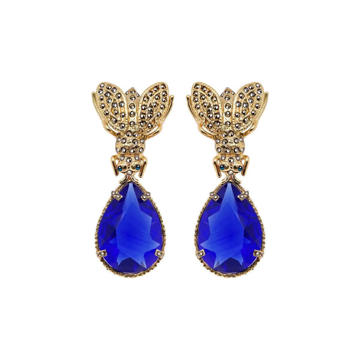 ARETE TZETZE GOLD CON DROP AZUL CLÁSICO Arete + Drop de Joyería Regina Castillo