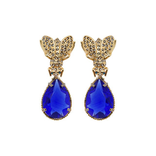 ARETE TZETZE GOLD CON DROP AZUL CLÁSICO Arete + Drop de Joyería Regina Castillo