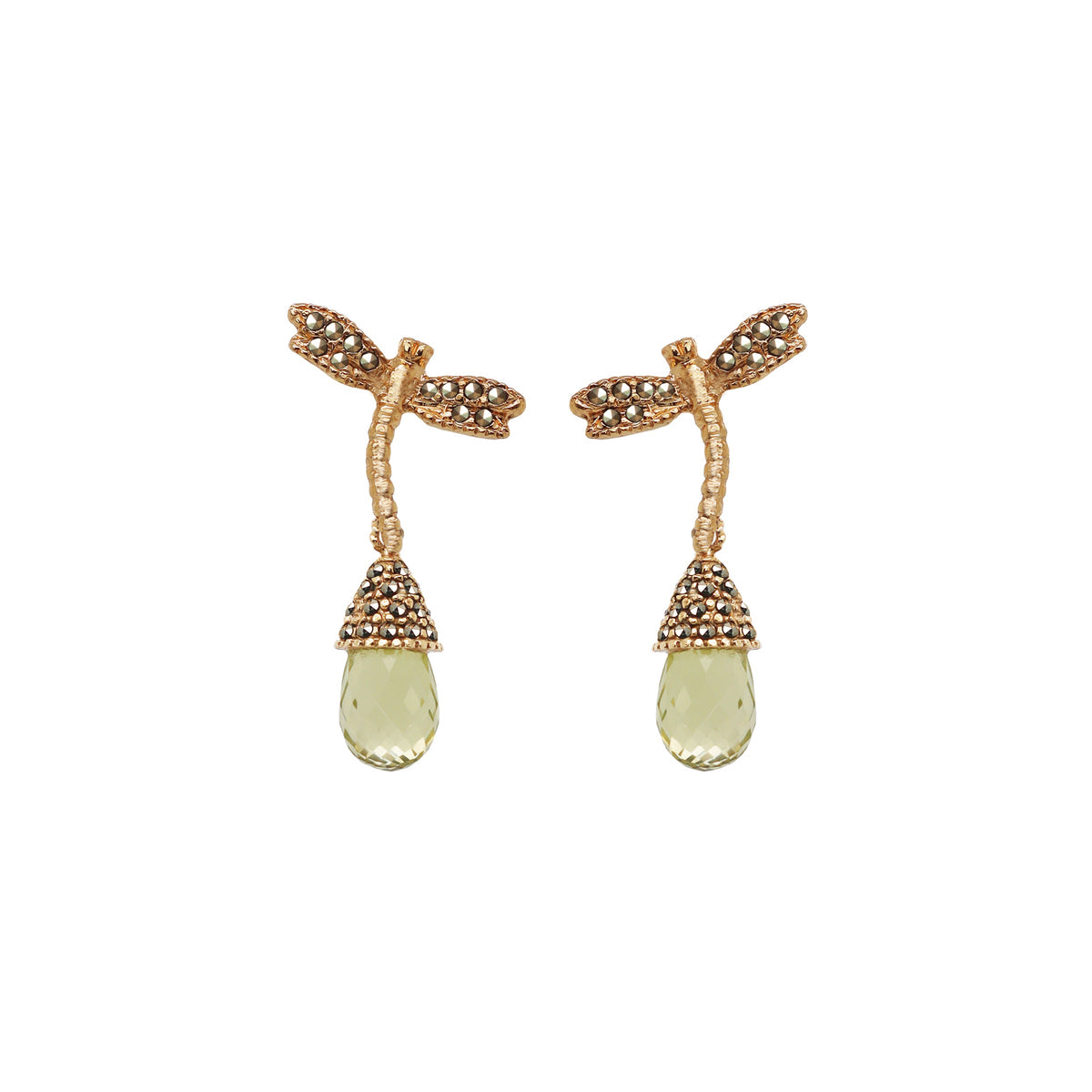 Aretes Libélula Gold + Drop Citrina Cap Gold Arete + Drop de Joyería Regina Castillo