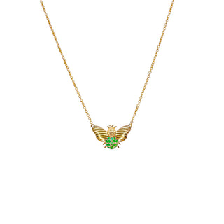 Gold Bee Necklace with Emeralds