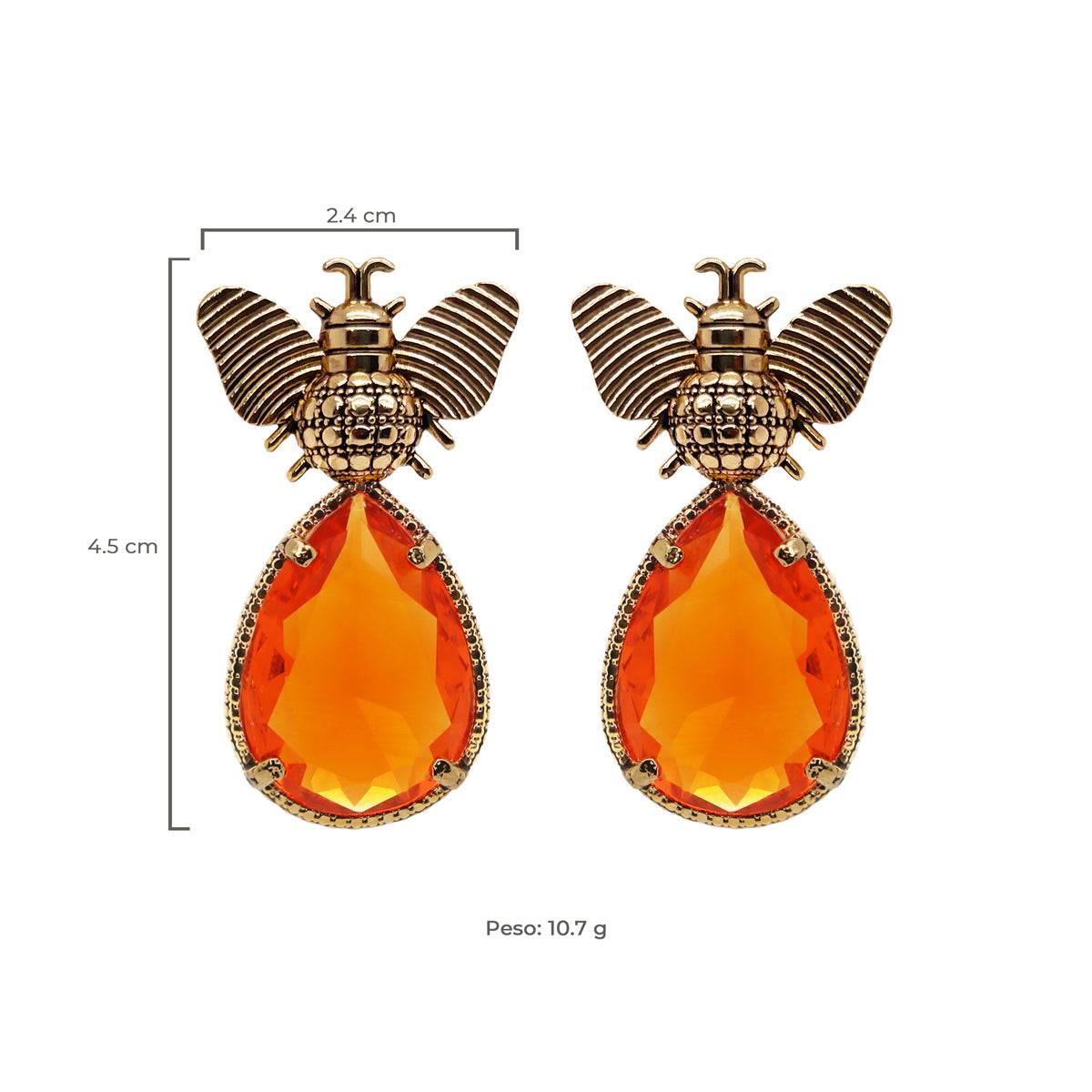 Arete bugs abeja naranja Aretes con Drop (No desmontable) de Joyería Regina Castillo