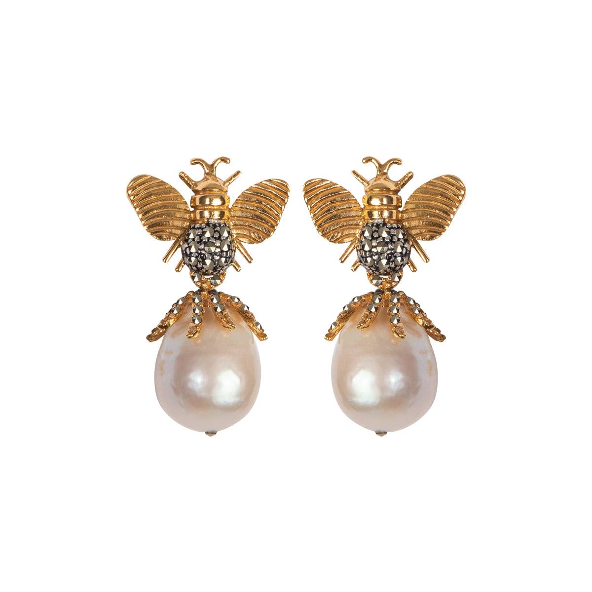 Arete Abeja I + Drop Garry Perla barroca Arete + Drop de Joyería Regina Castillo