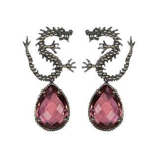 Arete Dragón + Drop complex I Vino rosado Arete + Drop de Joyería Regina Castillo