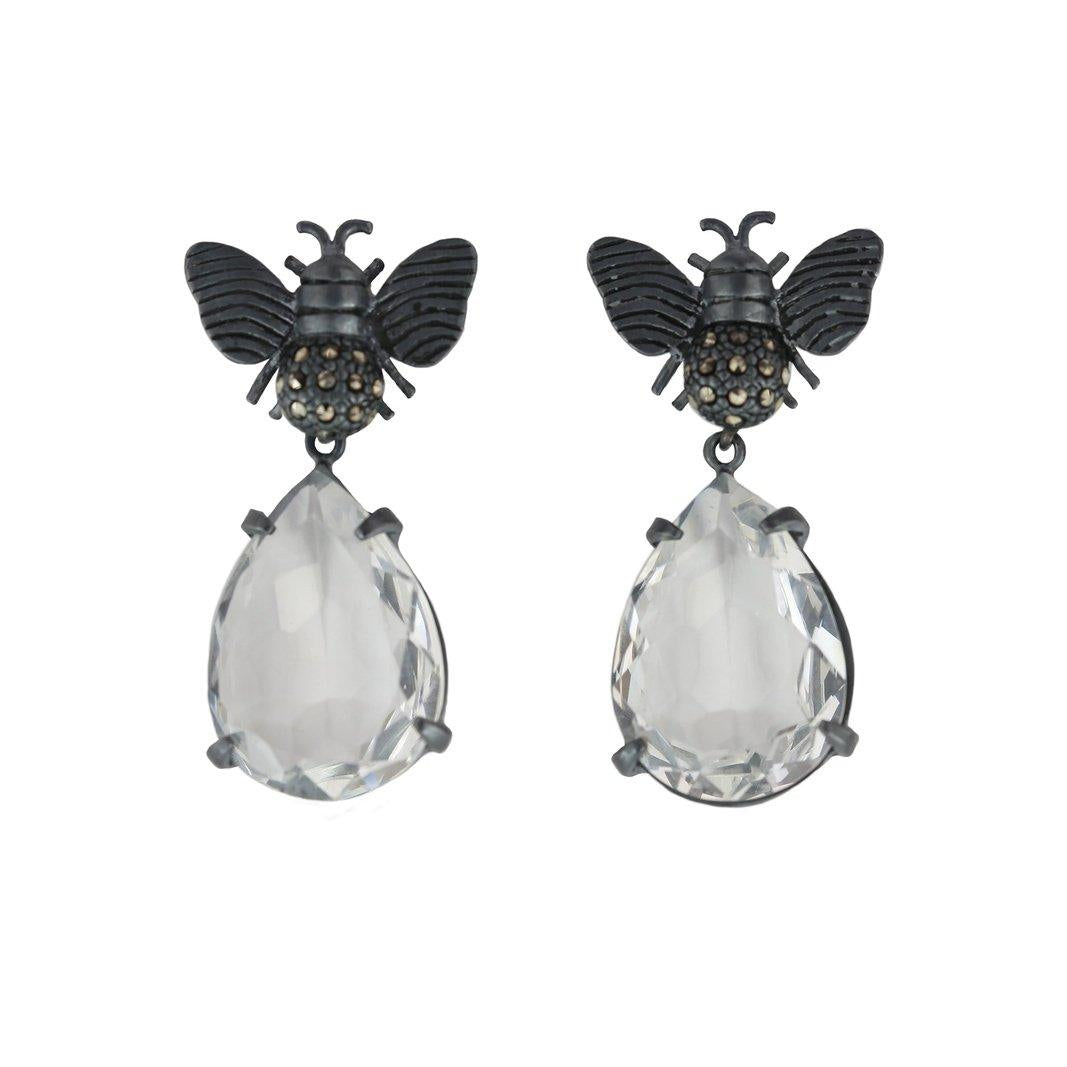 Arete Abeja I + Drop clásico de plata Arete + Drop de Joyería Regina Castillo