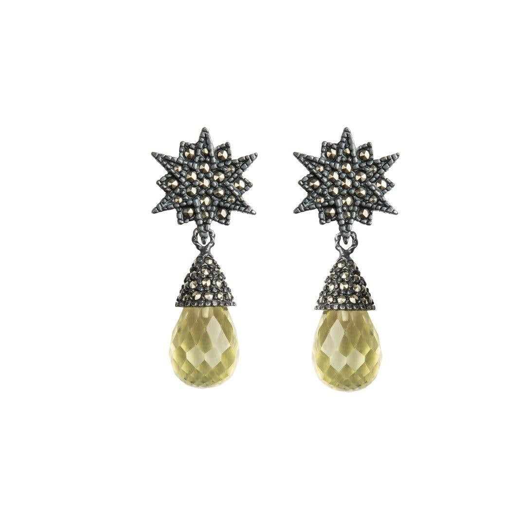 Arete Estrella Lyra + Drop Calabazo Citrina desmontable Arete + Drop de Joyería Regina Castillo