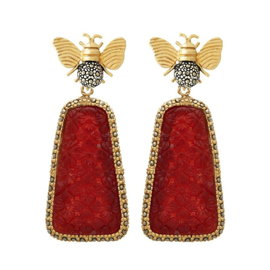 Arete abeja I + Drop Trapez Jade desmontables Arete + Drop de Joyería Regina Castillo