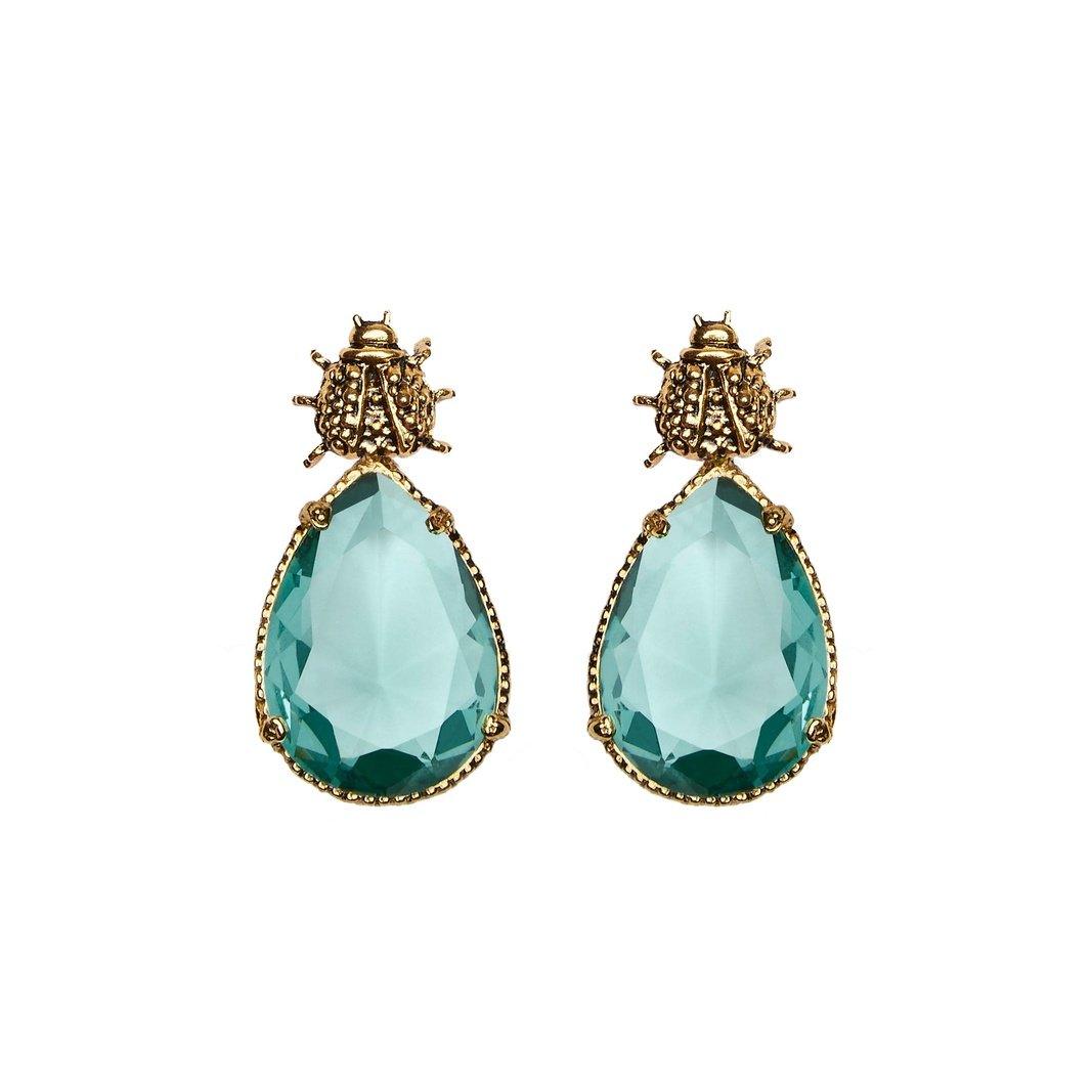 Arete bugs catarina aqua Aretes con Drop (No desmontable) de Joyería Regina Castillo