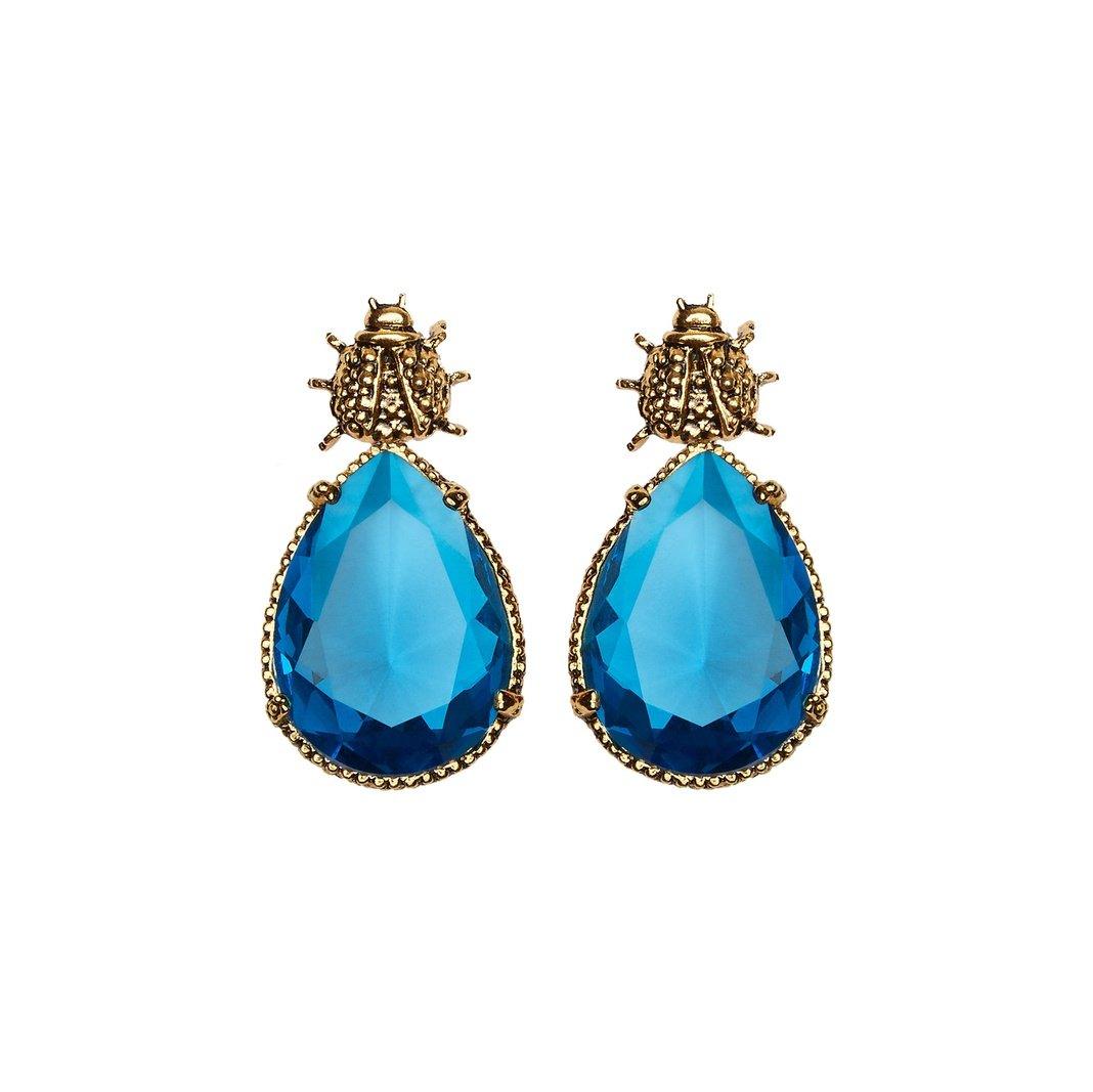 Arete bugs catarina azul Aretes con Drop (No desmontable) de Joyería Regina Castillo