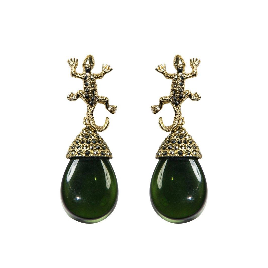 Arete lagartija salamandra + Drop hatty gold desmontable Arete + Drop de Joyería Regina Castillo