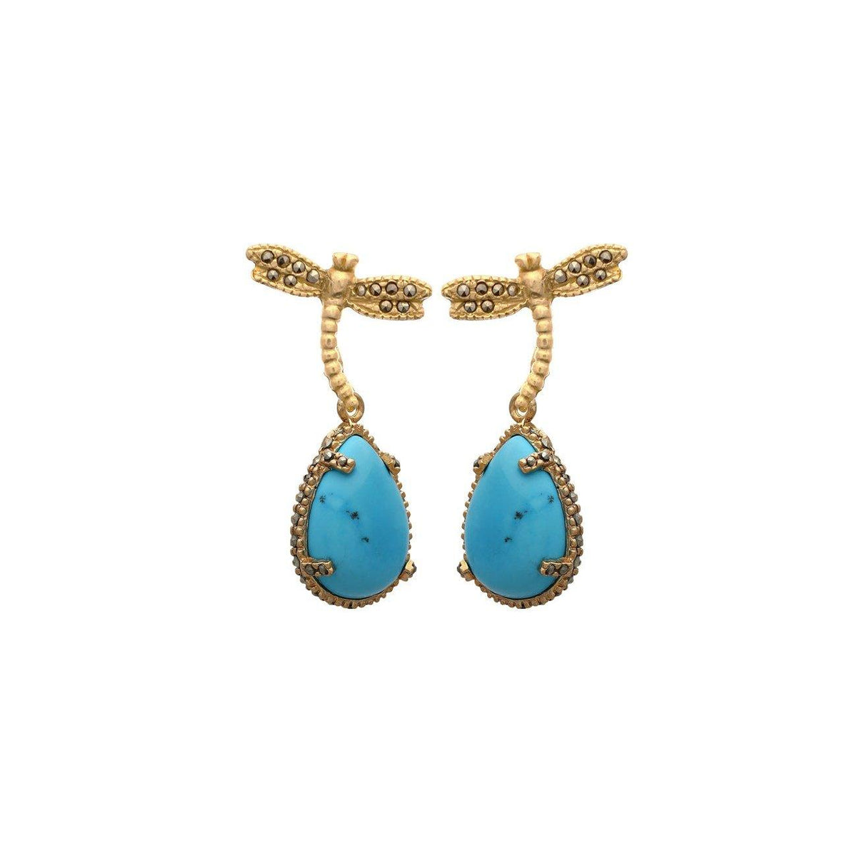 Arete libélula de plata personalizable + Drop turquesa Arete + Drop de Joyería Regina Castillo