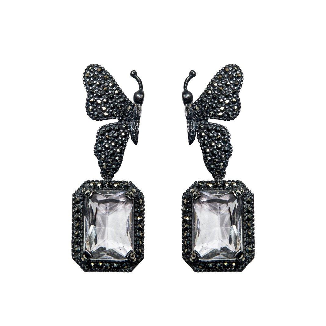 Arete mariposa katie + Drop baguette desmontable Arete + Drop de Joyería Regina Castillo