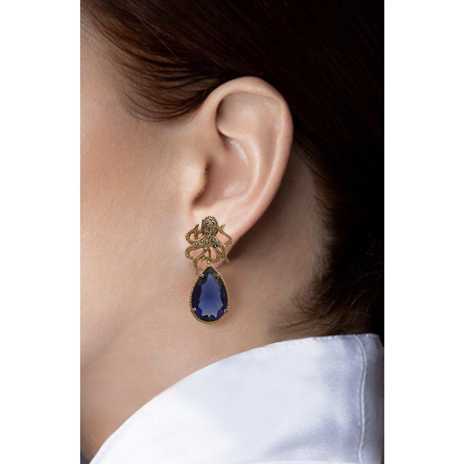Arete pulpo kraken + Drop clásico tanzanita Arete Base de Joyería Regina Castillo