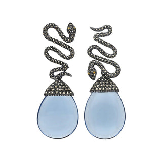 Arete víbora Espirale + Drop Hatty azul (desmontable) Arete + Drop de Joyería Regina Castillo