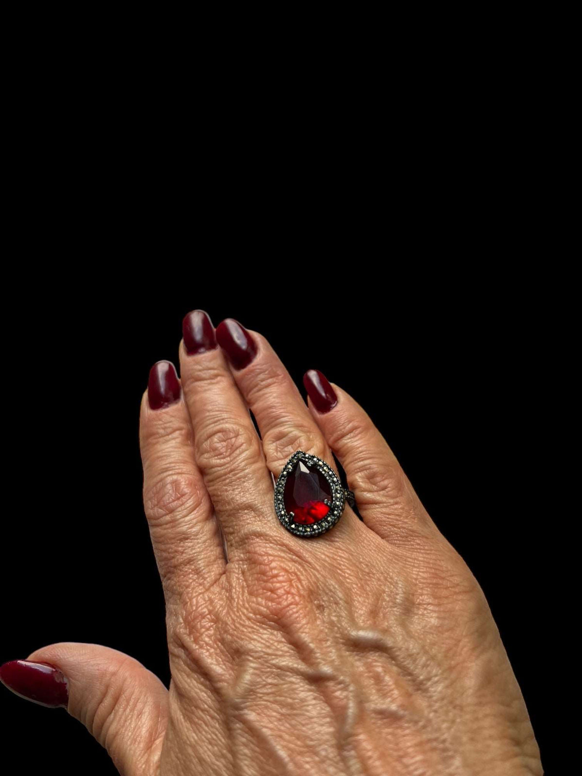 Anillo Drop Pav Rojo Rubí Anillos de Joyería Regina Castillo