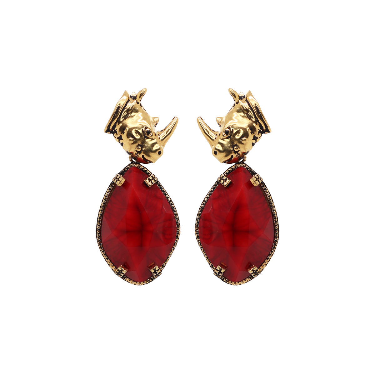 COMBO ARETE RINO CON DROP OVAL ROJO, HATTY Y FUT GOLD Arete + Drop de Joyería Regina Castillo