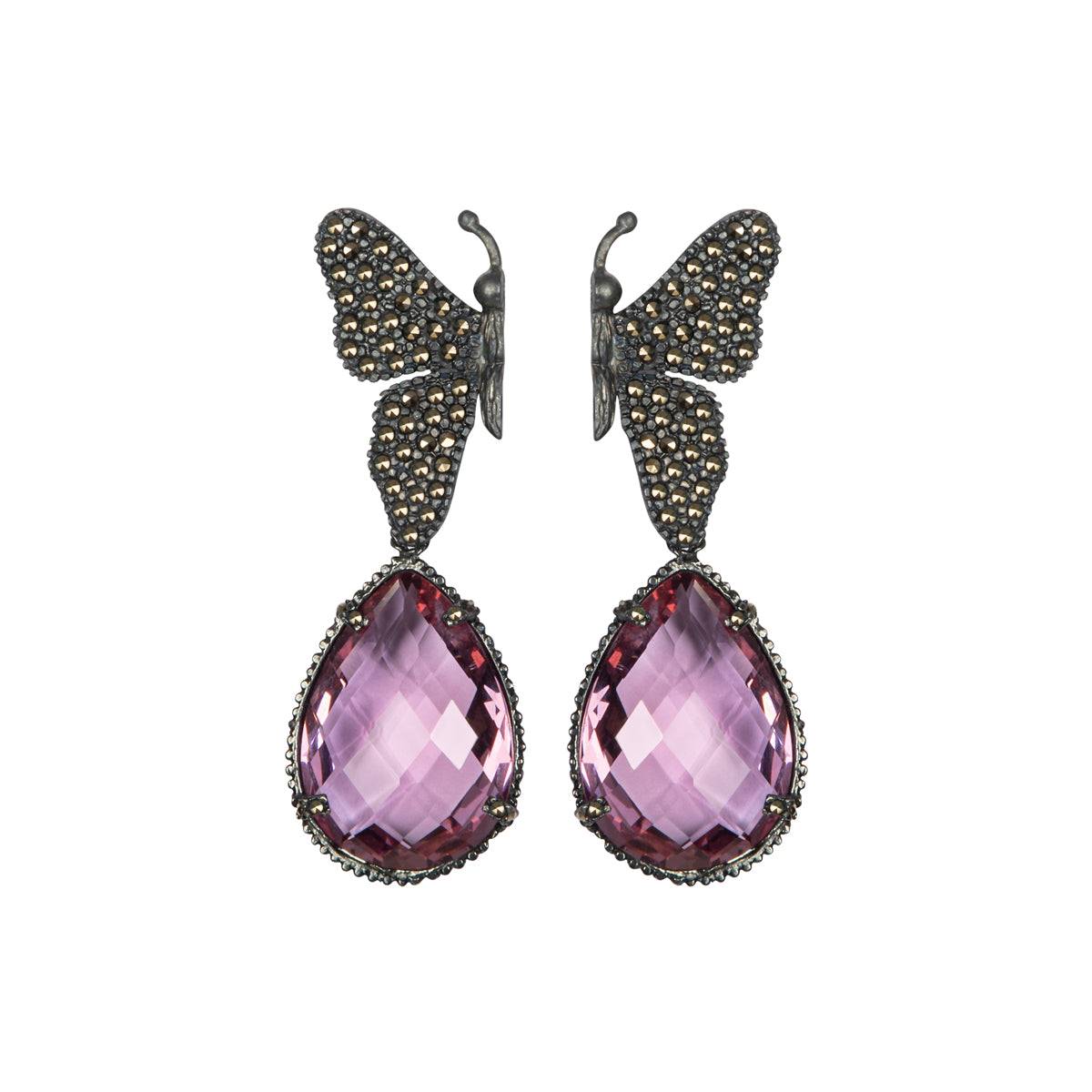 Arete mariposa Katie + Drop complex lila Arete + Drop de Joyería Regina Castillo