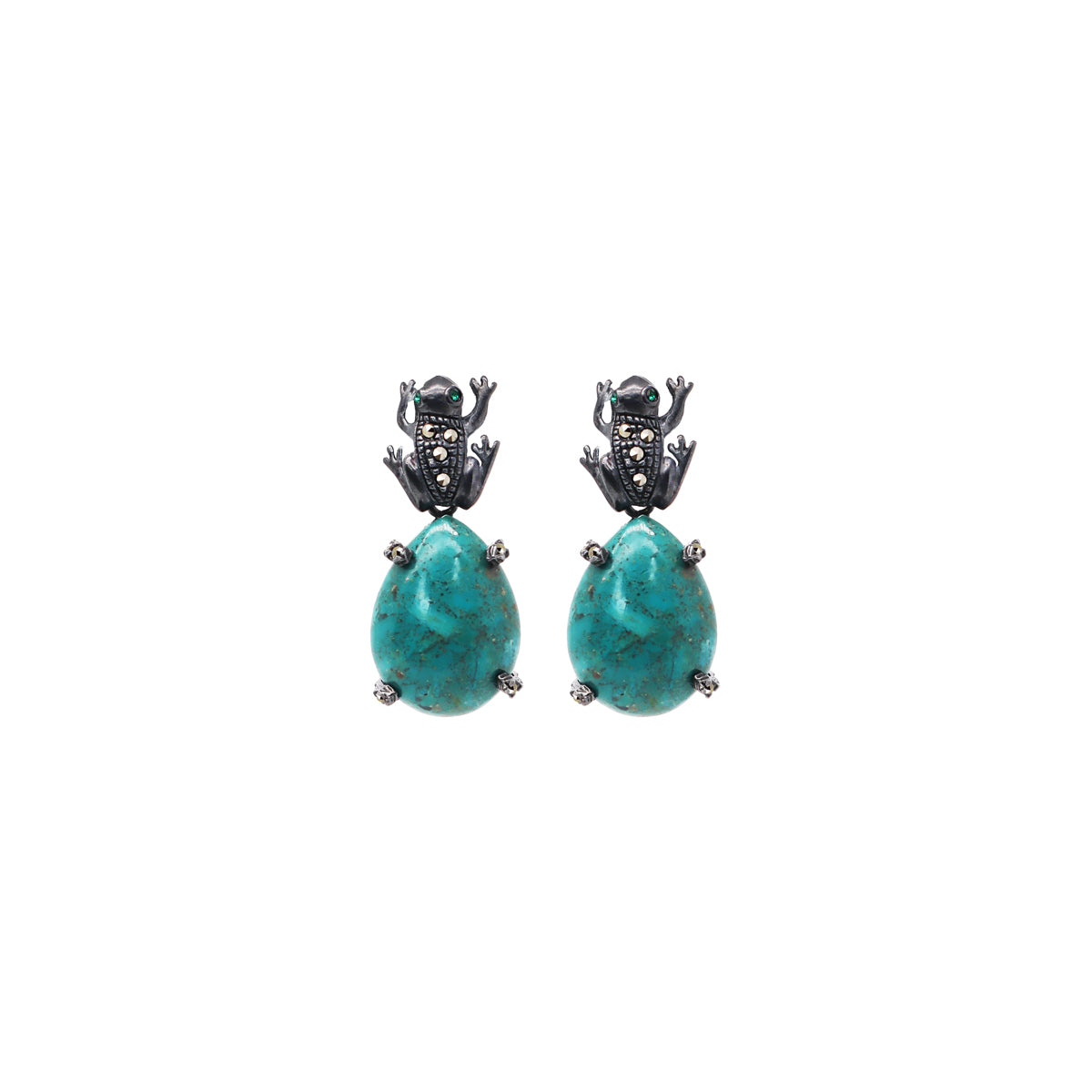 COMBO ARETE RANA PAV + DROP CLÁSICO CH AMBAR, DROP CHRYS PAV, DROP BRIOLETTE PAV ROJO Arete + Drop de Joyería Regina Castillo