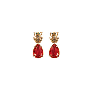 COMBO ARETES RANAS GOLD + DROP CLÁSICO CH ROJO, DROP FUT GDE VERDE, DROP HATTY CH AMARILLO Arete + Drop de Joyería Regina Castillo