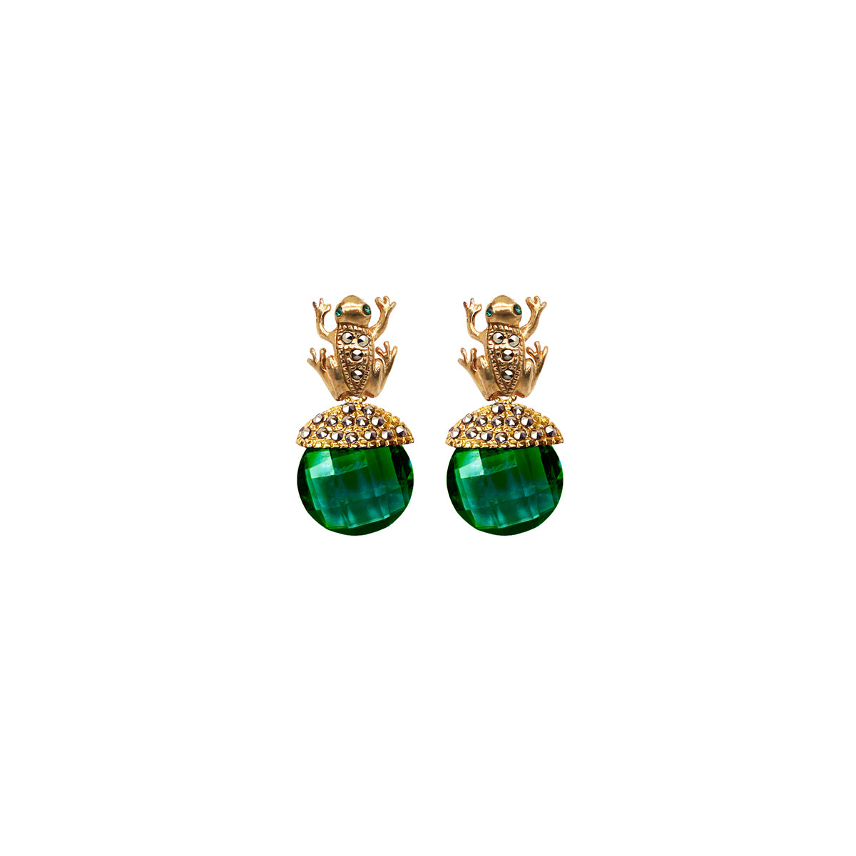 COMBO ARETES RANAS GOLD + DROP CLÁSICO CH ROJO, DROP FUT GDE VERDE, DROP HATTY CH AMARILLO Arete + Drop de Joyería Regina Castillo