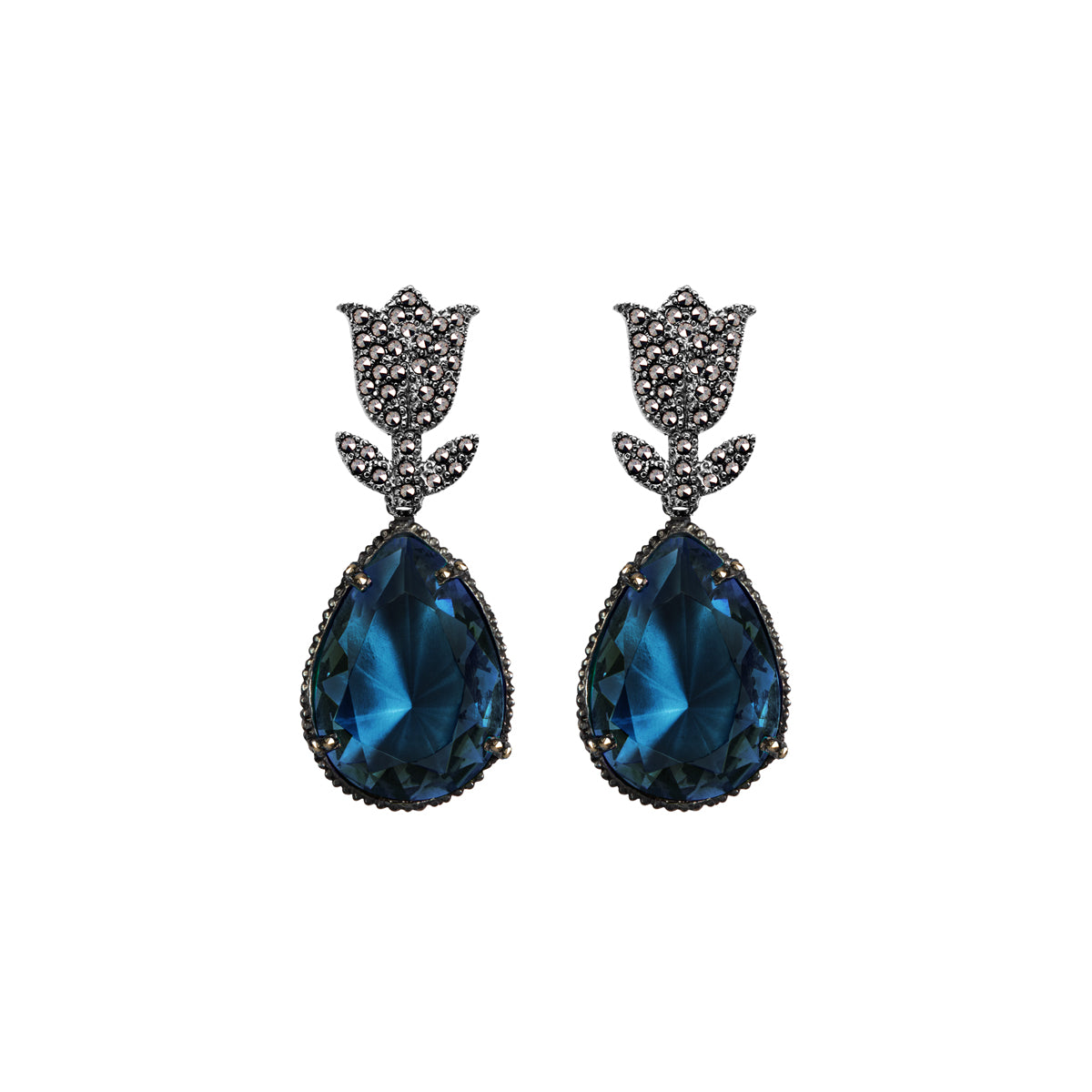 COMBO ARETE TULIPAN PAV + DROP CLASICO PAV MORGANITA, DROP CLASICO PAV BETAMINA, DROP CLASICO PAV AZUL Arete + Drop de Joyería Regina Castillo