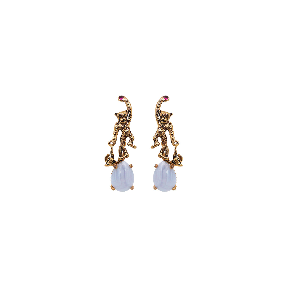 COMBO CHANGO CON DROP ABANICO, BAGUETTE. AGATA AZUL Y BRIOLETTE GOLD Arete + Drop de Joyería Regina Castillo
