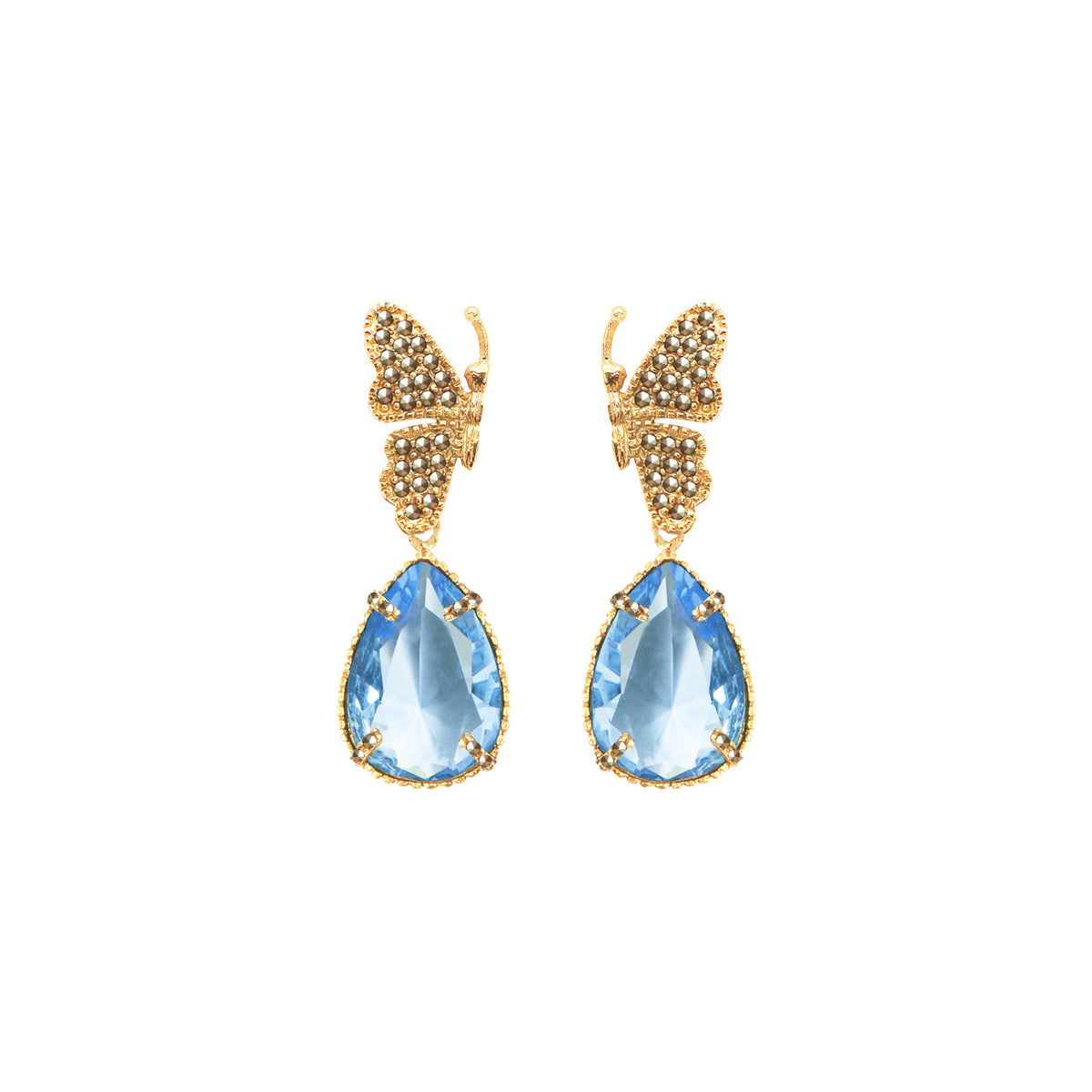 Arete Mariposa Gold + Drop Ch Azul Bebe Arete + Drop de Joyería Regina Castillo