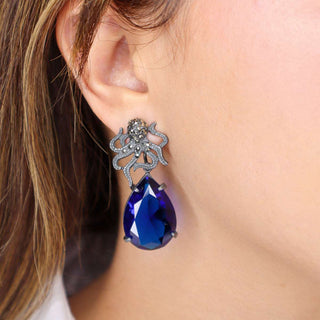 Arete Pulpo Kraken + Drop clásico azul Aretes de Joyería Regina Castillo