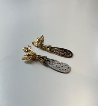 Detachable silver bee I earring + Detachable silver drop hatty