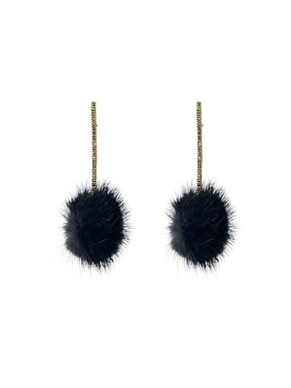 Aretes Pompon de Mink con Cadena 925 Baño de Oro - Glamour y Estilo Sofisticado