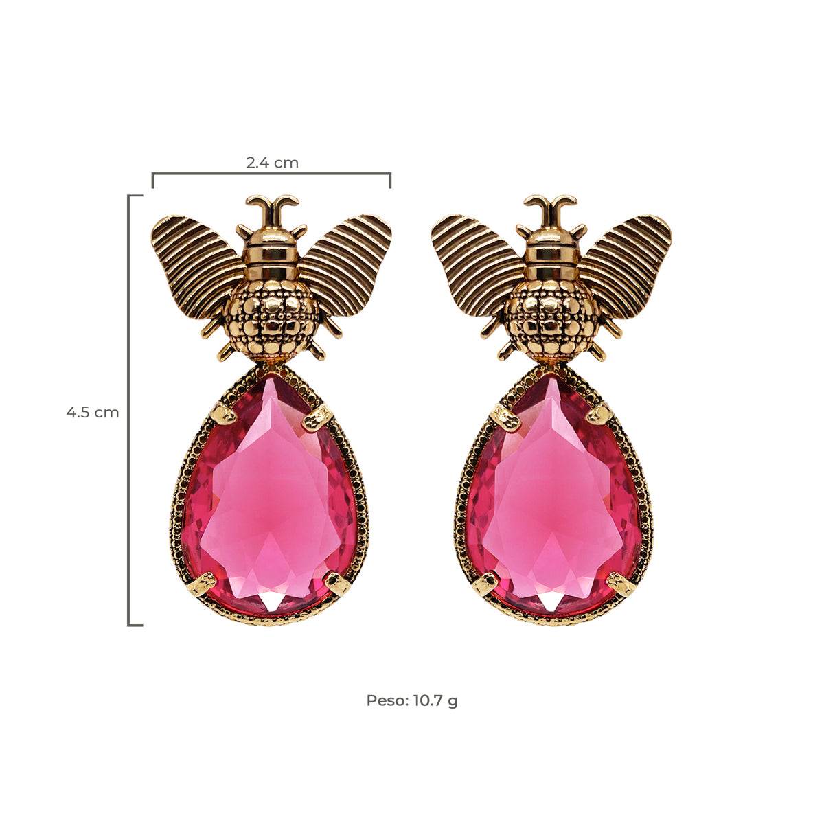 Arete bugs abeja rosa Aretes con Drop (No desmontable) de Joyería Regina Castillo