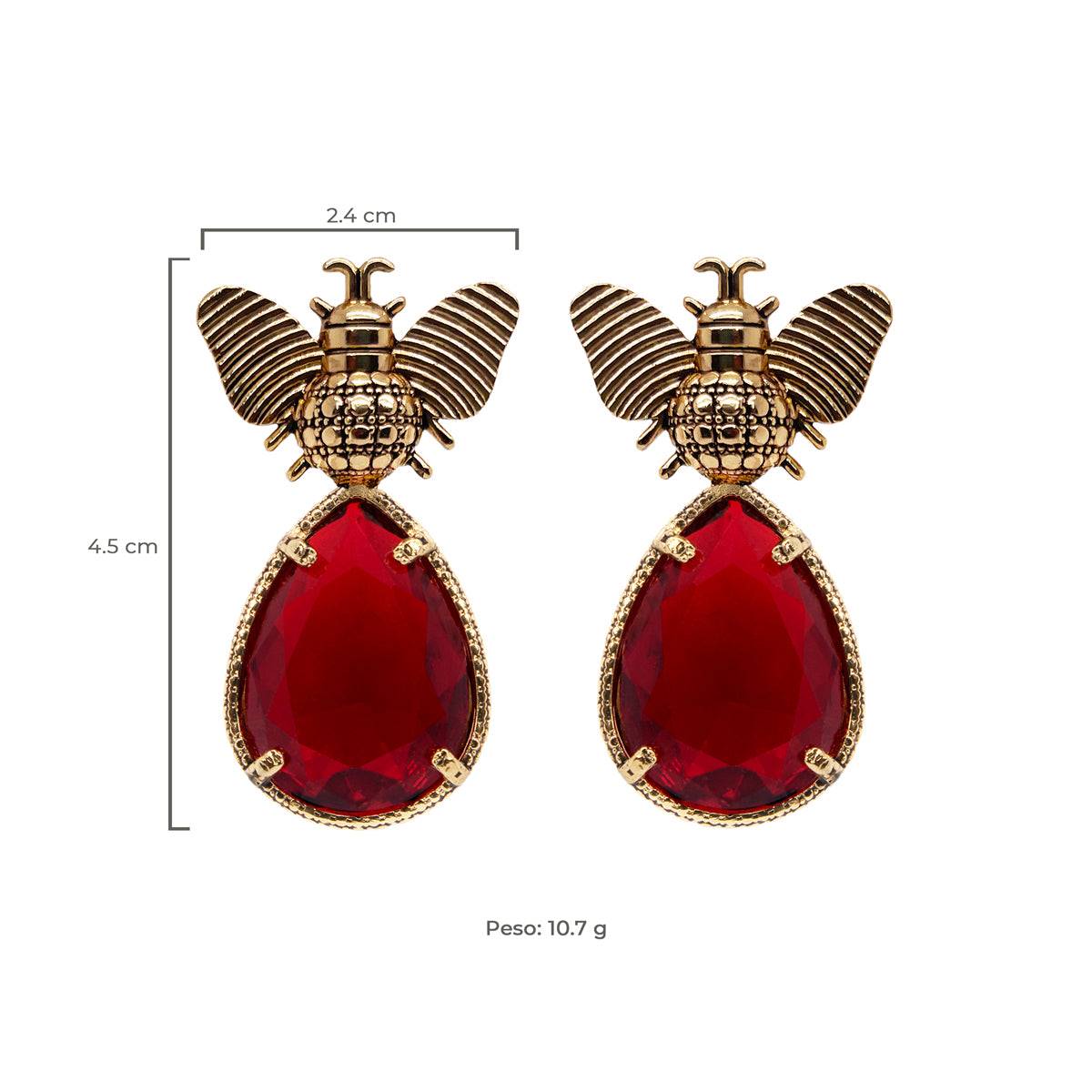 Arete bugs abeja rojo Aretes con Drop (No desmontable) de Joyería Regina Castillo