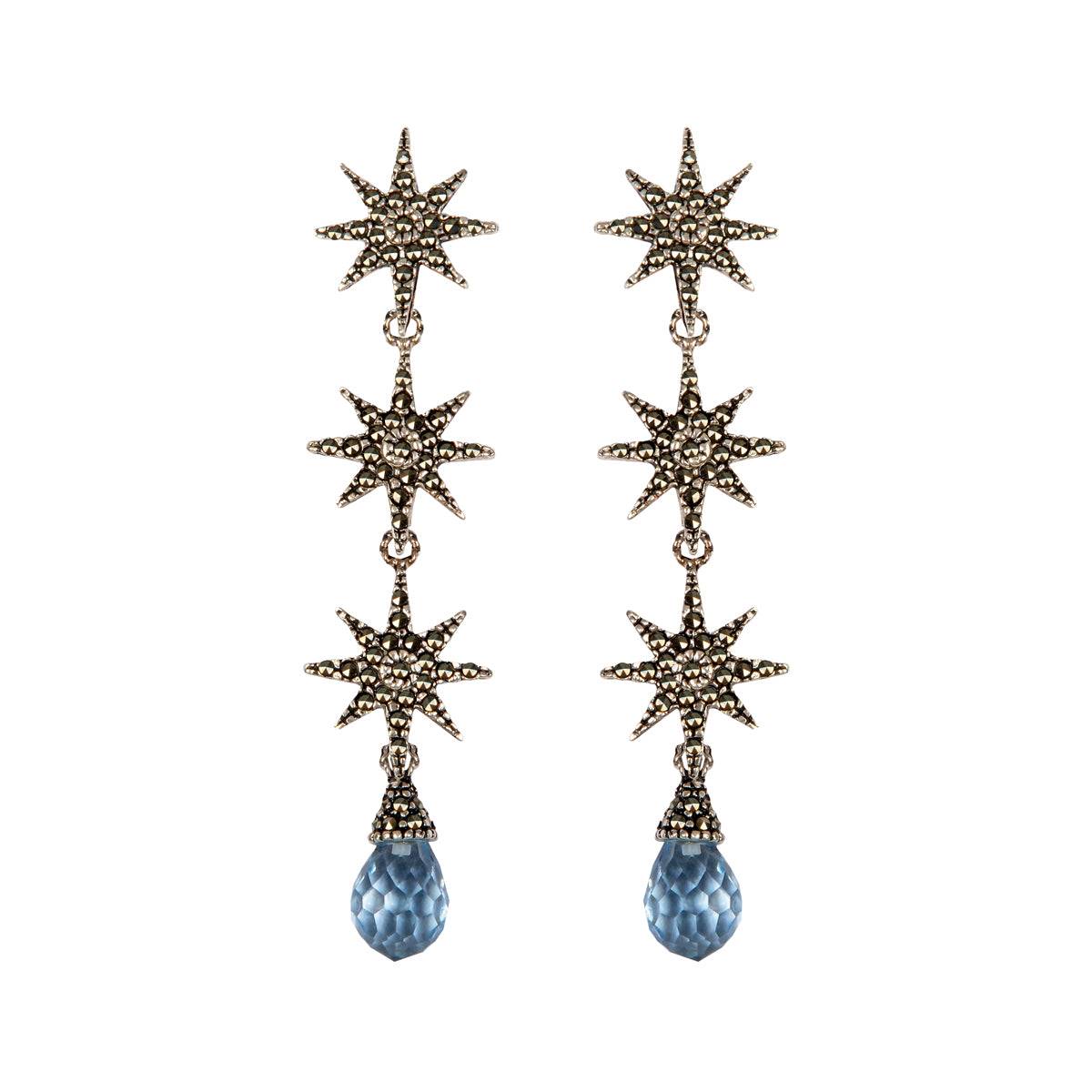 Arete Triple Polaris + Drop Briolette azul bebé Aretes de Joyería Regina Castillo