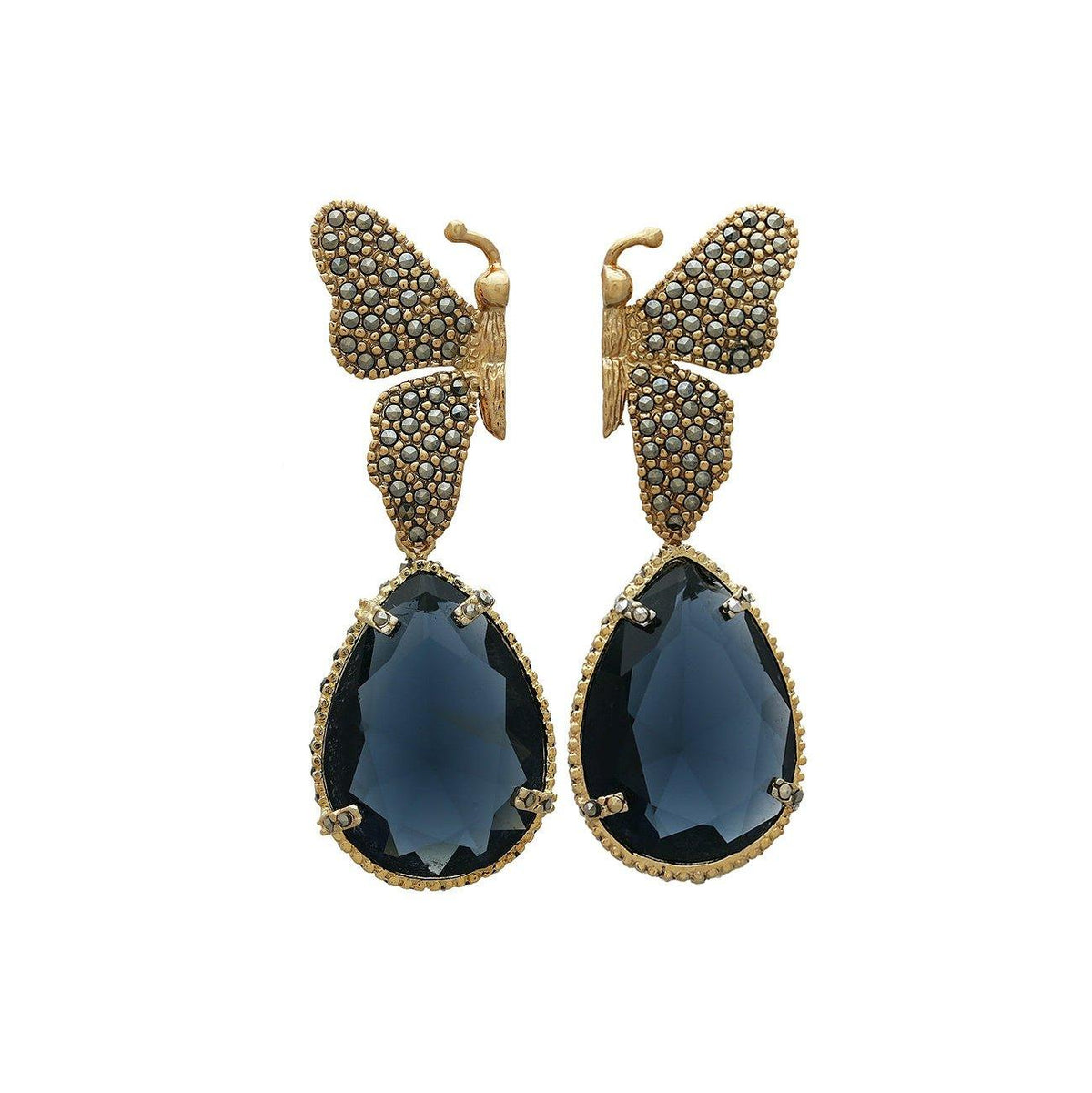 Arete Mariposa Katie + Drop clásico azul marino Arete Base de Joyería Regina Castillo