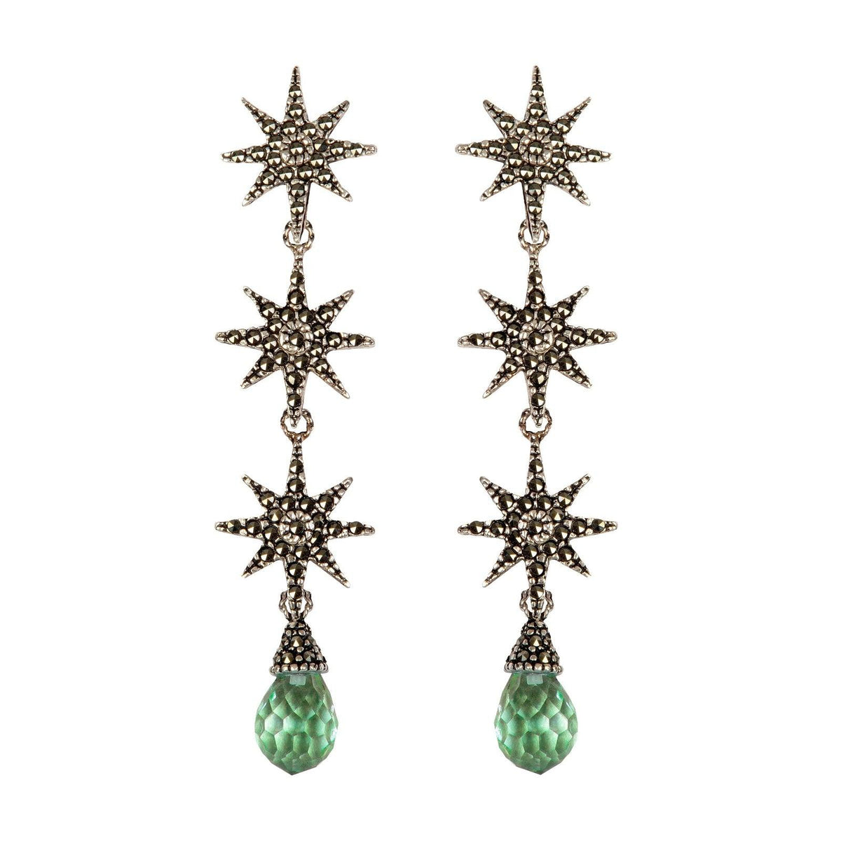 Arete Triple Polaris con Drop Briolette verde menta Arete + Drop de Joyería Regina Castillo