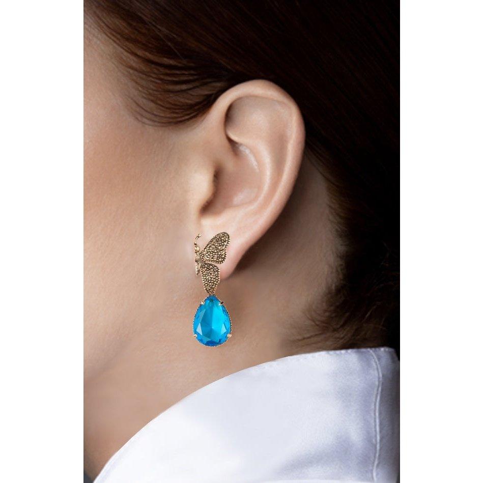 Arete bugs mariposa azul Aretes con Drop (No desmontable) de Joyería Regina Castillo