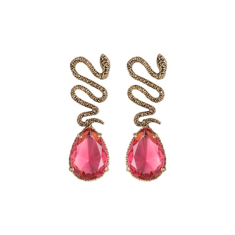 Arete bugs víbora espiral rosa Aretes con Drop (No desmontable) de Joyería Regina Castillo
