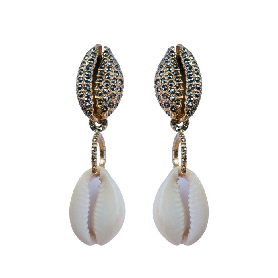 Arete concha de mar calilla + Drop concha intercambiable Arete + Drop de Joyería Regina Castillo