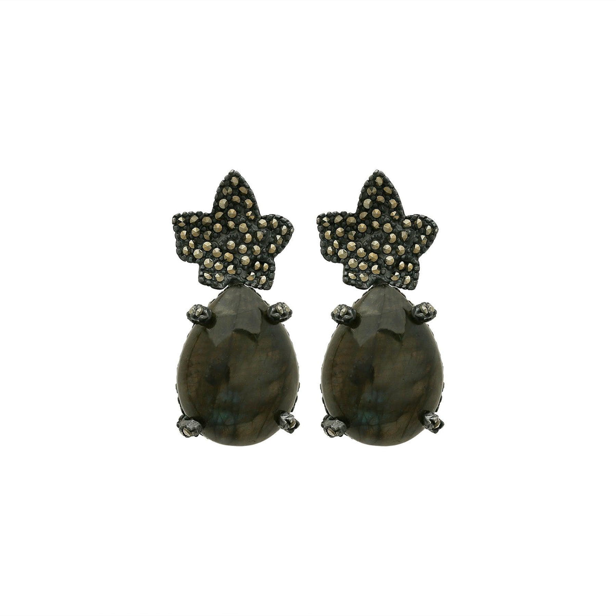 Arete flor maple + Drop labradorite desmontable Arete + Drop de Joyería Regina Castillo